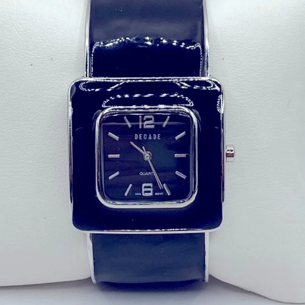 Working! Decade Chunky Enamel Cuff Bracelet Watch